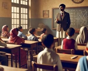 Illustrating, “Education is important.”
An Indian teacher teaching in a classroom.